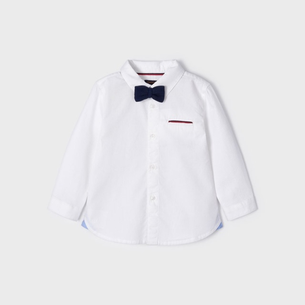 Size 24 months Mayoral Classic White Shirt with Navy Bow Tie